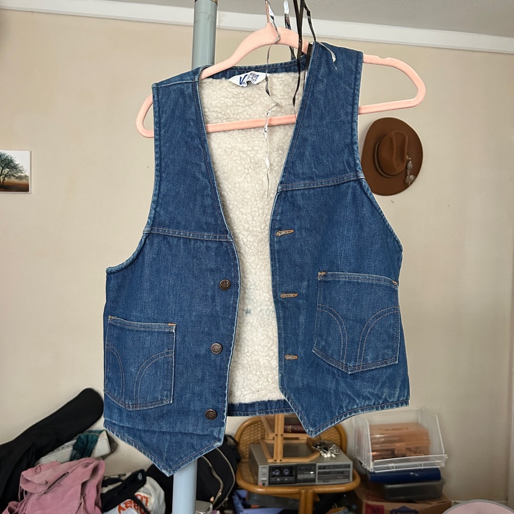 vintage dickies denim vaquero vest sherpa lining